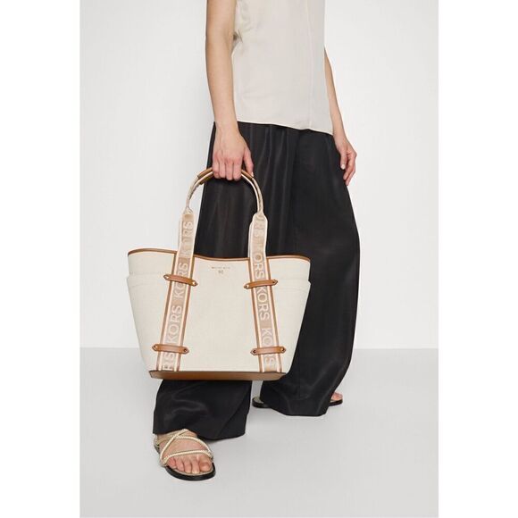 RARE NWT Michael Kors Maeve Large Open Tote Canvas Double Handles Handbag Cream - Picture 1 of 10